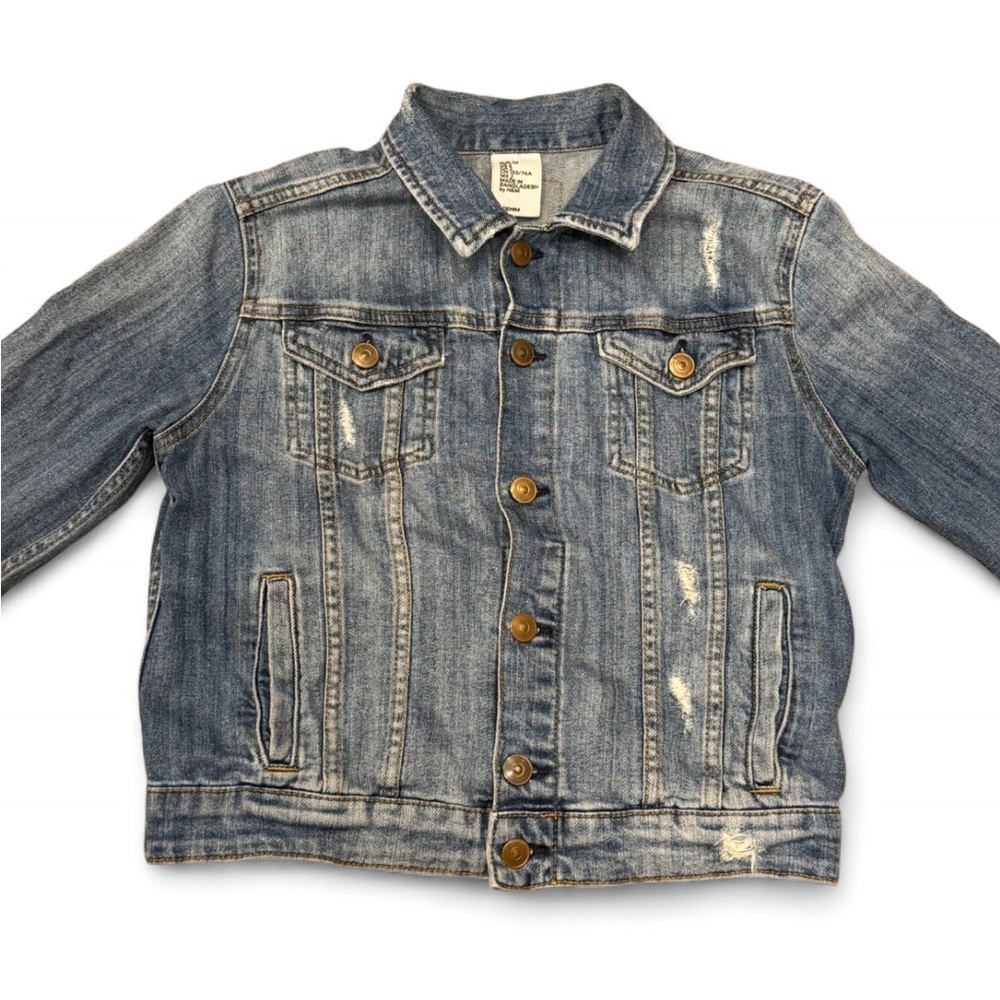 H&M - Women’s Distressed, Blue Denim Jean Jacket - Picture 3 of 7